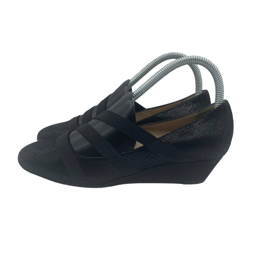 Ron White Wedge Sandals Slip On Black Strappy Mary Jane Vibram Womens 36.5 6